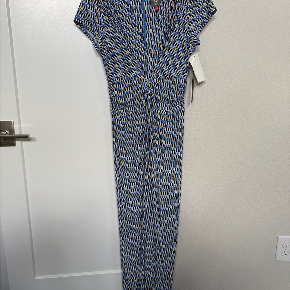 Vince Camuto Geometric Blue and Yellow Jumpsuit